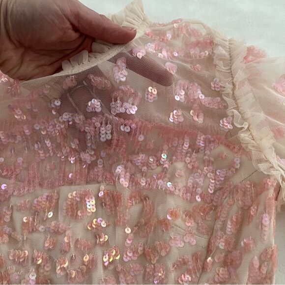 BHLDN Needle & Thread Pink Sequin Long Sleeve Dress, Size 0 NWOT - Picture 11 of 15